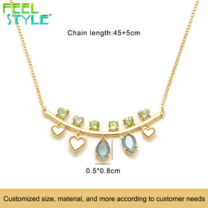 Collar Boho Chic con Barra Curva Chapada en Oro, Colgantes de Corazón y Lágrima de Circonia Cúbica, Collar Largo en Capas - Product Image 2
