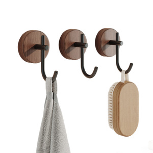 Ganchos de pared retro de madera maciza, redondos, color nogal, adhesivos, sin perforaciones, para baño, cocina, organizador de almacenamiento. - Product Image 5