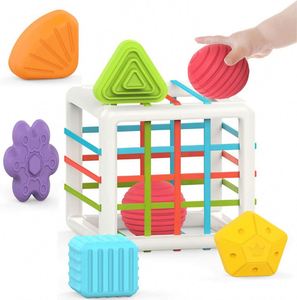 Montessori for 1 Year Old Baby Sorter Toy Colorful <b>Cube</b> and 6 Pcs Multi Sensory Shape Developmental Learning Toys - Product Image 1