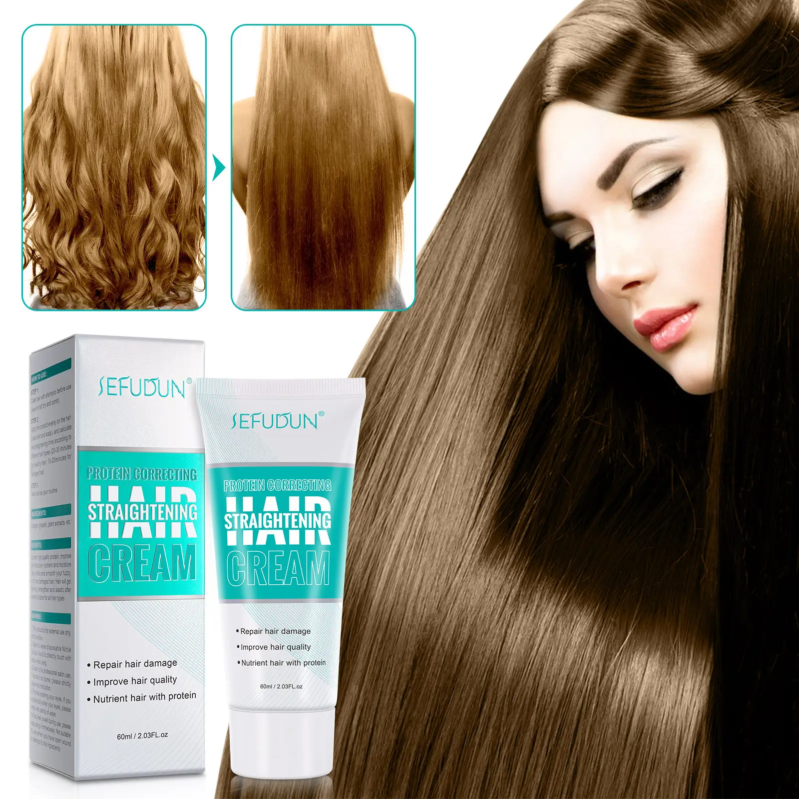SEFUDUN krim pelurus rambut Keratin, perawatan Keratin pelurus rambut lembut Protein perak Collogan grosir