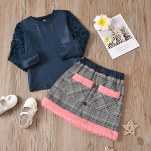 Ensemble de vêtements pour filles, chemisier à manches longues à volants d'été, jupe à carreaux pour bébé, 2 pièces, robes pour filles - Product Image 3