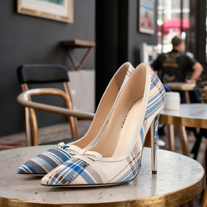 Designer Women's <strong>3D</strong> <strong>Printing</strong> Plaid Pattern Bowknot Single Pumps Formal Office Shoes for All Season High <strong>Heels</strong> - Product Image 1