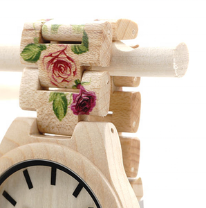 Diseño personalizado Clásico Señoras <span class=keywords><strong>Pino</strong></span> Relojes de madera Impresión de flores Banda Relojes de madera Mujeres - Product Image 3