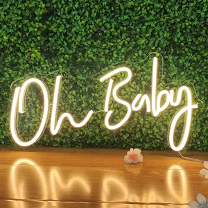 Dekorasi Dinding Tanda Akrilik Pesta Pernikahan Dropship, Lampu Neon Kustom Led Huruf Alfabet Oh Baby Neon