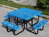 Mobilier de jardin Table de pique-nique carrée commerciale en acier pour le camping avec banc Table et chaise en métal pour le restaurant à l'extérieur du parc