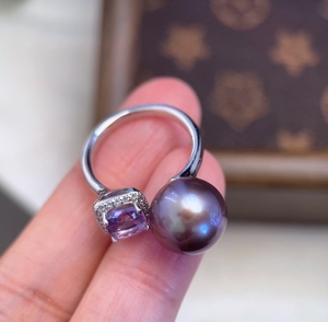 Modern Luxury Women's <strong>Bridal</strong> Ring Earrings <strong>Set</strong> Royal Purple Amethyst Edison Pearl 925 Sterling Silver Vintage Style - Product Image 2