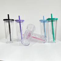 Nouveau fabricant vente en gros de 24oz boule à neige en plastique acrylique pré-percé anti-fuite tasse Boba thé à bulles avec large paille réutilisable