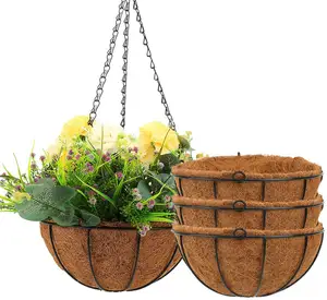 Hanging Planters 10 Inch Metal Flower Pots with Coco Coir Liners Wire Plant Holder with Hanger Watering Hanging Baskets