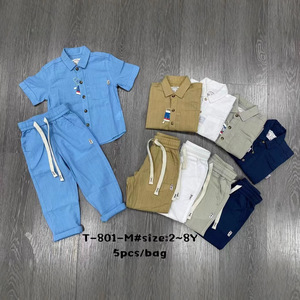 New 2-Piece Casual Linen Kids Suit Solid Style Long-Sleeved Shirt Pants for Spring &amp; Fall Trendy <strong>Boys</strong> <strong>Clothing</strong> for Toddlers - Product Image 1