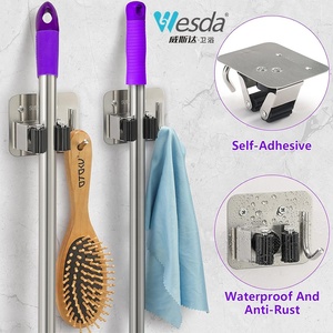 WESDA Garage Buanderie Organisateur Robuste Mop Gripper Rack Perforé Mural Vis Forage <span class=keywords><strong>Balai</strong></span> Mop Holder avec Crochet - Product Image 4