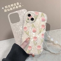 Papier papillon tulipe pailleté avec dragonne TPU étui pour téléphone portable pour Iphone 6 7 8 X Xr XS 11 12 13 14 15 16 Pro Max