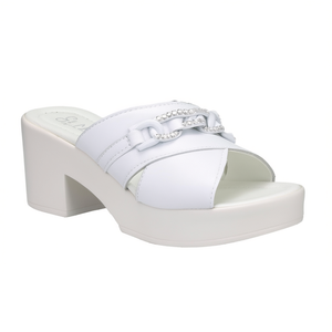 Mules à plateforme blanches avec talon épais et détails en strass pour femmes - Product Image 2