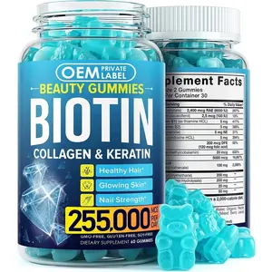 Biotin Capsules OEM ODM Customize Logo Hair Skin Nails Breast Enlargement Biotin Vitamin C Gluta Gummies Skin Whitening