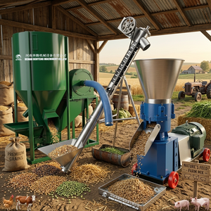 Nouvelle ligne de production de granulés d'aliments pour animaux <span class=keywords><strong>en</strong></span> acier inoxydable intégrée avec mélangeur vertical automatique, broyeur, convoyeur à vis, capacité de 500 kg/h - Product Image 4