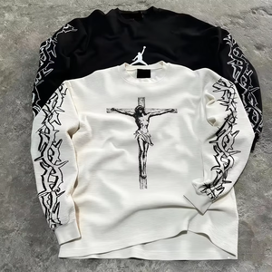 Sweat-shirt oversize en maille gaufrée pour homme, streetwear, col rond, en coton, pull personnalisable avec logo, tissu texturé, haut de gamme, vierge - Product Image 2