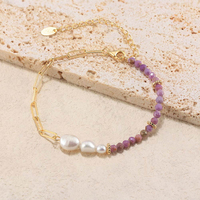 Mlluki MPB05 Valentijnscadeauarmband Dames Zoetwaterparel Natuurlijke paarse edelsteenkettingarmbanden Boheemse stijlen voor meisjes