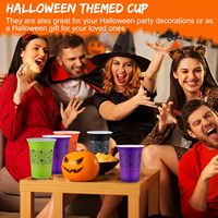 Gobelets en plastique PP pour Halloween 16oz Tasses à citrouille orange, noir, violet et vert Tasses de fête Trick or Treat pour boissons chaudes et froides