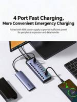 UGREEN CM482 10-poorts USB 3.0 Hub DC 12V 4A Snellaadadapter USB-splitter uitbreidingsdock voor laptop en desktop pc