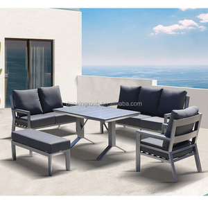 Ensemble <span class=keywords><strong>de</strong></span> salle à manger d'extérieur <span class=keywords><strong>de</strong></span> luxe moderne, structure <span class=keywords><strong>en</strong></span> aluminium <span class=keywords><strong>gris</strong></span>, mobilier <span class=keywords><strong>de</strong></span> patio résistant aux intempéries, ensemble <span class=keywords><strong>de</strong></span> salle à manger décontractée pour <span class=keywords><strong>jardin</strong></span>, 5 pièces - Product Image 1