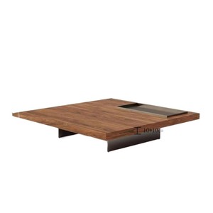 Tavolino da Caffè Minimalista Quadrato in Legno Massello di Alta Qualità, Design Moderno e Semplice con Venature Noce e <span class=keywords><strong>Piedi</strong></span> in Acciaio Inossidabile - Product Image 6