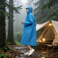 Imperméable bleu en EVA pour adultes, réutilisable, imperméable, avec capuche, impression de logo personnalisée, vente en gros