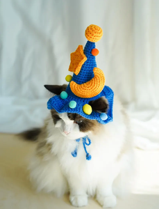 Gorro de Ganchillo Hecho a Mano para Mascotas, Diseño de Estrella y Luna, Ajustable, de Algodón, para Gatos, Ideal para Fotos de Vacaciones de Niños - Product Image 1