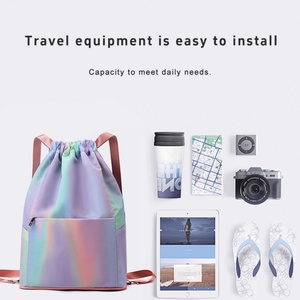 Sac à dos pliable personnalisé imperméable à cordon de serrage, sac de sport coloré à cordon, sacs décontractés d'extérieur à cordon pour femme - Product Image 3