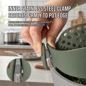 Égouttoir à pot en silicone à clipser avec pince en acier inoxydable, passoire réglable résistante à la chaleur pour égoutter les pâtes et les légumes - Product Image 2