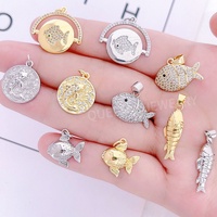 DIY Zirconia Pendentifs Or Poisson Rouge Charmes Poisson Articulé Tridimensionnel Poisson Marin Pendentif Bracelets Colliers