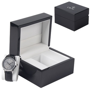 <span class=keywords><strong>Scatola</strong></span> per Orologio da <span class=keywords><strong>Uomo</strong></span> in Legno Nero con Logo Personalizzato, Confezione Regalo di Lusso per Singolo Orologio - Product Image 1