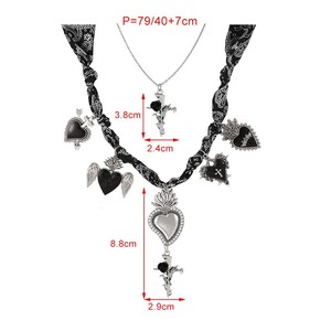 Collar de Cadena Plateada Gótica Retro de Moda Asu con Múltiples Dijes de Corazón Sagrado, Joyería Religiosa Vintage al por Mayor para Mujer - Product Image 4