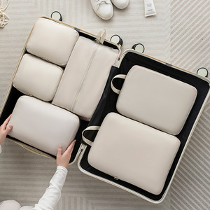 Ensemble de cubes d'emballage de voyage en <span class=keywords><strong>tissu</strong></span> à mémoire de forme, sacs de rangement à double pour vêtements, chaussures, valise de placard - Product Image 1