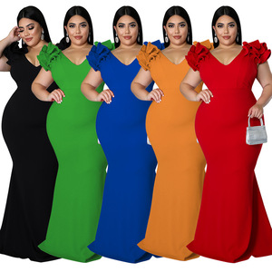 <span class=keywords><strong>Moda</strong></span> plus size vestiti estivi da donna nuovo vestito sexy con maniche a foglia di loto con apertura sul retro dell'anca - Product Image 6