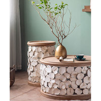 Table d'appoint vintage avec garniture de pétale, ensemble de table centrale, table basse rustique en bois naturel