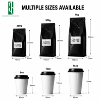 Sacs à café mats texturés de 1 lb, 2 lb, 5 lb avec valve et fermeture éclair, pochettes à fond plat grande capacité pour emballage de grains de café de 1 kg, 2 kg, 2,5 kg