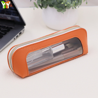 Trousse à crayons colorée d'été en cuir PU avec fenêtre en PVC, sac de rangement pour stylos, étui organisateur à fermeture éclair