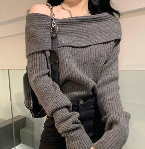 Liu Ming OEM ODM Nuovissimo Prodotto <span class=keywords><strong>Moda</strong></span> <span class=keywords><strong>Coreana</strong></span> Maglione da Donna con Spalle Scoperte a Maniche Lunghe - Product Image 3