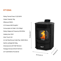 Poêle à granulés de bois automatique de 12,2 kW avec alimentation automatique, sans fumée, compatible Wi-Fi, pour chauffage intérieur, foyer à granulés