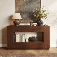 Console en bois massif Dream Home, meuble de rangement en bois, double tiroir, étagère ouverte, bois naturel, meuble d'entrée