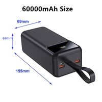 Batterie externe portable ultra-mince grande capacité 60000 mAh avec double port USB, sangle de suspension, charge rapide, affichage LED, PD 22,5 W Type-C
