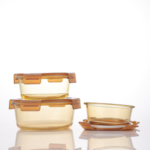 Bol rond en verre écologique au design moderne avec couvercle Boîte à lunch en ambre naturel Récipient alimentaire résistant à la chaleur pour les voyages - Product Image 6