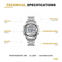 Nouvelle montre numérique pour homme Skmei 2702, design simple et rond, bracelet en acier inoxydable original, étanche, vente en gros