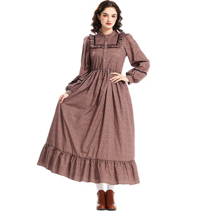 Disfraz de Mujer Pionera Colonial de la Pradera para Halloween, Vestido Victoriano Floral Marrón, Estilo Pastoral Medieval, Disfraz de Campesina, Conjunto de Cosplay - Product Image 3