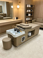 Lit de spa multifonctionnel japonais pour salon de beauté, lit de massage thaïlandais pour hydrothérapie capillaire avec cadre en cuir et bois