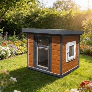 Mangeoire Rotative pour Animaux de Compagnie, Maison Pliable, Conception Étanche, Toit <span class=keywords><strong>en</strong></span> Bois et Acier Inoxydable, Facile à Nettoyer, Style Moderne, Petite Taille - Product Image 4