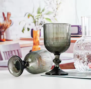 En Stock Vintage en relieve acanalado Origami Color azul y gris vaso para beber Copa copa de vino tinto conjunto de copas de vino - Product Image 6