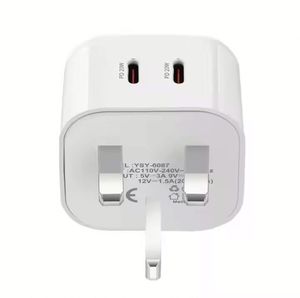 PD Charger Block UK Socket Dual Type <b>C</b> Charger 20W 40W Phone Charger <b>USB</b>-<b>C</b> Power Adapter for Mobile Phone - Product Image 1