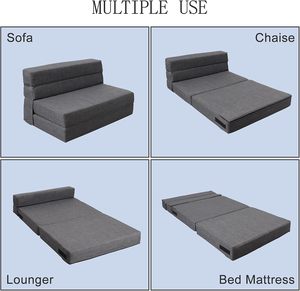 Sofá Cama Plegable Moderno con Futón y Almohada de Espuma Viscoelástica, Funda Lavable, Tamaño Individual, Gris Oscuro - Product Image 4
