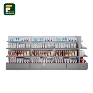 Elegant Black <b>White</b> Display Cabinet Spacious <b>Shelves</b> Showcasing Beauty Cosmetics Skincare Products in Retail Stores - Product Image 5