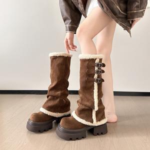 Bottes de neige d'hiver chaudes doublées de polaire, bottes hautes à bout rond et semelle épaisse, antidérapantes, pour l'extérieur - Product Image 1